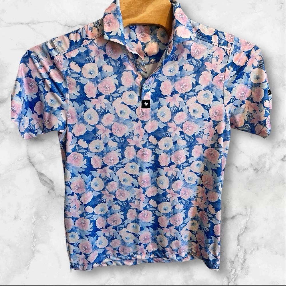 Bad Birdie Men's Blue Floral Polo Shenandoah Country Club‎ Small